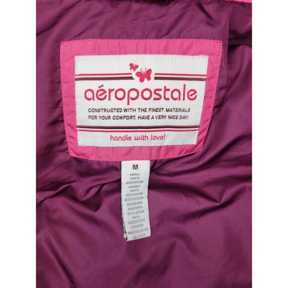 Vtg Aeropostale Down Feathers Filled Puffer Vest Womens MED Pink Colorblock 80s - Picture 7 of 9